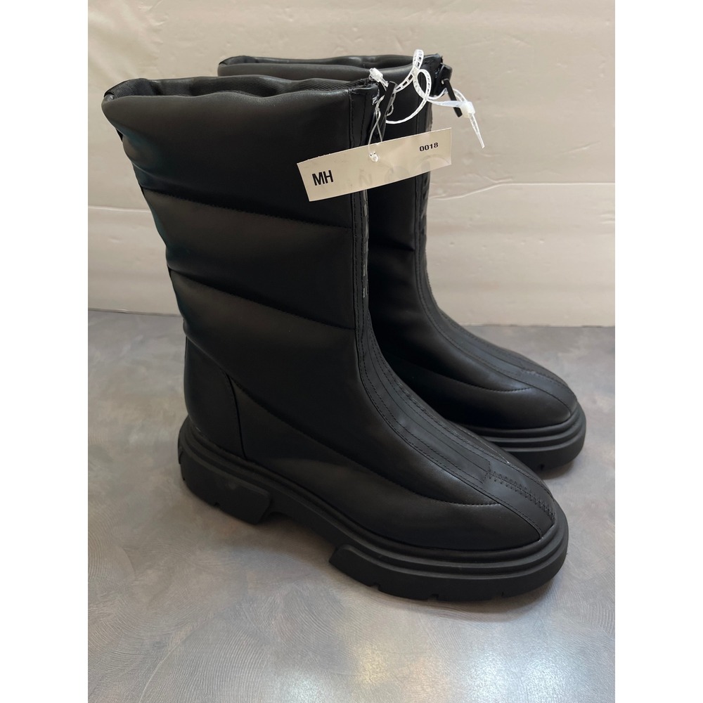 New DKNY Puffer Boots Women 7.5 Black Quilted Lug Sole Zip Goth Grunge Winter